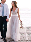 A-Line/Principessa Scollo Tondo con Strascico Spazzolato Senza Maniche Abiti da Sposa in Pizzo e Tulle