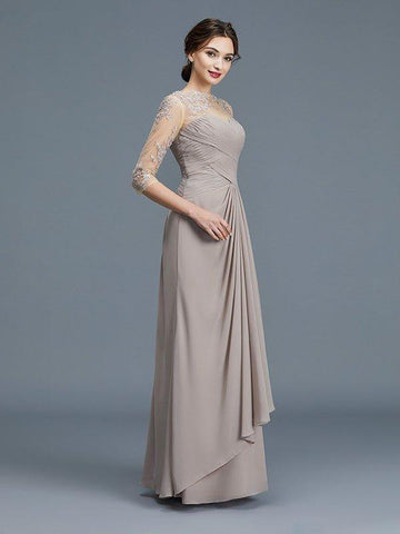 A-Linie/Princess-Linie Sheer Neck 3/4 Ärmel Rüschen Chiffon Bodenlang Kleider für die Brautmutter
