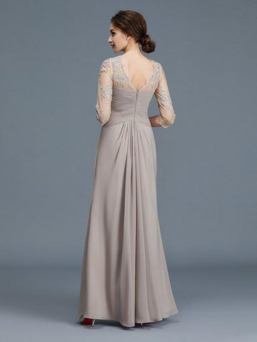 A-Linie/Princess-Linie Sheer Neck 3/4 Ärmel Rüschen Chiffon Bodenlang Kleider für die Brautmutter