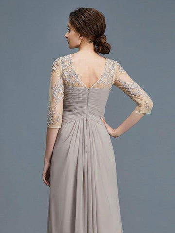 A-Linie/Princess-Linie Sheer Neck 3/4 Ärmel Rüschen Chiffon Bodenlang Kleider für die Brautmutter