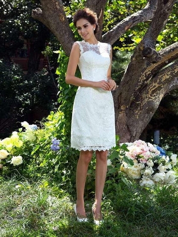 A-Linie/Princess-Linie Reiner Hals Applikationen Ärmellos Kurz Satin Brautkleider