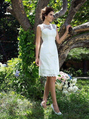 A-Linie/Princess-Linie Reiner Hals Applikationen Ärmellos Kurz Satin Brautkleider