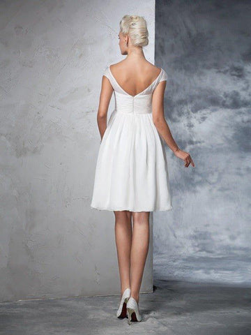 A-Linie/Princess-Linie Reiner Hals Geraffte Kurze Ärmel Kurz Chiffon Brautkleider