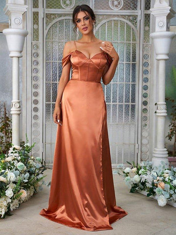 A-Linie/Princess-Linie Seide wie Satin Rüschen Herzausschnitt Ärmellos Sweep/Pinsel zug Brautjungfernkleider