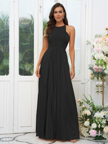 A-Linie/Princess-Linie Seide wie Satin Rüschen Neckholder Ärmellos Bodenlang Brautjungfernkleider