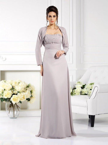 A-Linie/Princess-Linie Trägerlos Perlen verziert Ärmellos Lange Chiffon Brautmutterkleider
