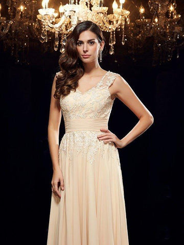 A-Linie/Princess-Linie Träger Applikationen Ärmellos Lange Chiffon Brautmutterkleider