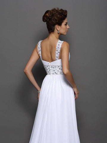 A-Linie/Princess-Linie Trägerlos Perlen verziert Ärmellos Lange Chiffon Brautkleider