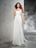 Abito da sposa in pizzo lungo senza maniche con spalline linea A/principessa
