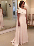 Vestidos de mãe da noiva em crepe elástico, corte A/princesa, com laço, um ombro só, sem mangas, cauda comprida/escova