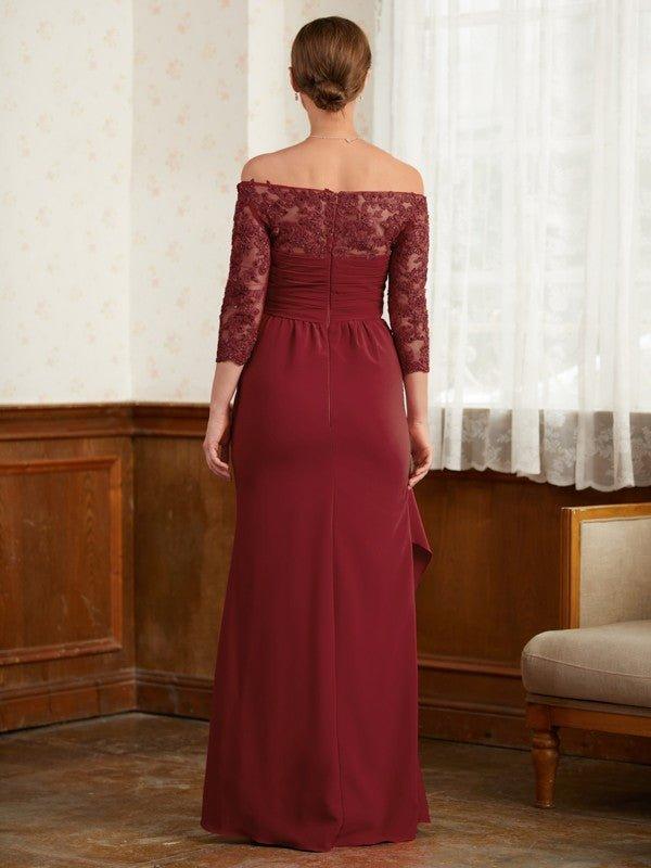 A-Line/Princess Stretch Crepe Lace Off-the-Shoulder 3/4 Sleeves Floor-Length Mother of the Bride Dresses