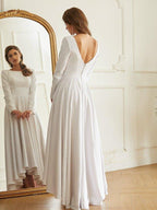 A-Line/Princess Stretch Crepe Ruffles Scoop Long Sleeves Asymmetrical Wedding Dresses