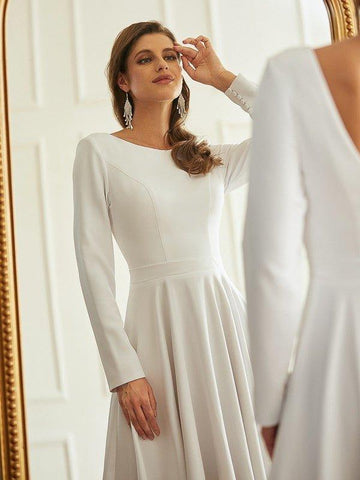 A-Linie/Princess-Linie Stretch-Krepp Rüschen U-Ausschnitt Lange Ärmel Asymmetrisch Brautkleider