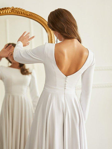 A-Linie/Princess-Linie Stretch-Krepp Rüschen U-Ausschnitt Lange Ärmel Asymmetrisch Brautkleider