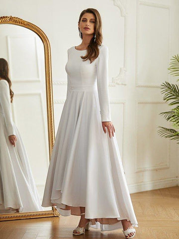 A-Linie/Princess-Linie Stretch-Krepp Rüschen U-Ausschnitt Lange Ärmel Asymmetrisch Brautkleider