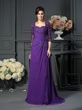 A-Linie/Princess-Linie Herzausschnitt Applikationen 1/2 Ärmel Lang Chiffon Brautmutterkleider