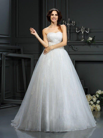 A-Linie/Princess-Linie Herzausschnitt Applikationen Ärmellos Lange Organza Brautkleider