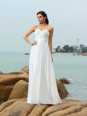 A-Linie/Princess-Linie Herzausschnitt Perlen verziert Ärmellos Lange Chiffon Beach Brautkleider