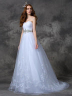 A-line/Princess Sweetheart Beading Sleeveless Long Satin Wedding Dresses