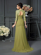 A-Line/Princess Sweetheart Hand-Made Flower 1/2 Sleeves Long Chiffon Mother of the Bride Dresses