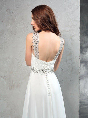 A-Linie/Princess-Linie Herzausschnitt Falten Ärmellos Lange Chiffon Brautkleider