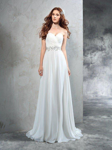 A-Linie/Princess-Linie Herzausschnitt Falten Ärmellos Lange Chiffon Brautkleider