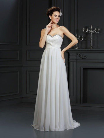 A-Linie/Princess-Linie Herzausschnitt Rüschen Ärmellos Lange Chiffon Brautkleider