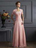 Vestidos compridos em chiffon para mãe da noiva, corte princesa, sem mangas, com aplicações, em linha A