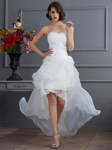 A-Linie/Princess-Linie Herzausschnitt Ärmellos Perlen verziert High Low Organza Brautkleider