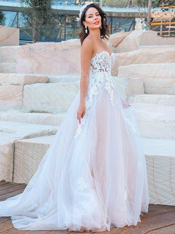 A-Linie/Princess-Linie Herzausschnitt Tüll Applikationen Ärmellos Sweep/Pinsel zug Brautkleider