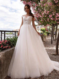 Princesa/Formato A Tule Appliques Bateau Sem Mangas Com cauda/Arrastar Vestidos de noiva
