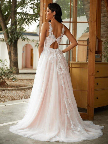 A-Linie/Princess-Linie Tüll Applikationen U-Ausschnitt Ärmellos Sweep/Pinsel zug Brautkleider