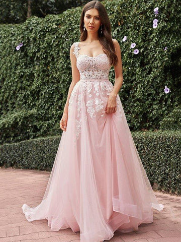 A-Linie/Princess-Linie Tüll Applikationen Träger Ärmellos Sweep/Pinsel zug Brautkleider