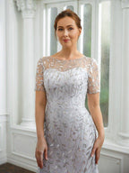 A-Line/Princess Tulle Ruched Bateau Short Sleeves Ankle-Length Mother of the Bride Dresses