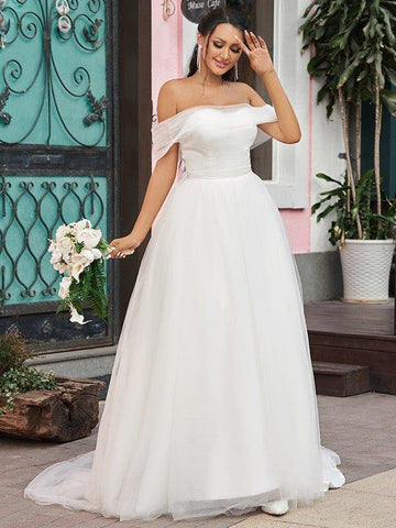 A-Linie/Princess-Linie Tüll Rüschen Schulterfrei Ärmellos Sweep/Pinsel zug Brautkleider
