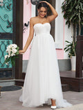 Vestidos de Novia de Línea A/Princesa con Volantes de Tul, Escote Corazón, Sin Mangas y Cola Barrida/Cepillada