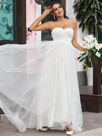 A-Linie/Princess-Linie Tüll Rüschen Herzausschnitt Ärmellos Sweep/Pinsel zug Brautkleider