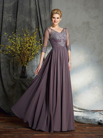 A-Linie/Princess-Linie V-Ausschnitt 1/2 Ärmel Lang Chiffon Brautmutterkleider