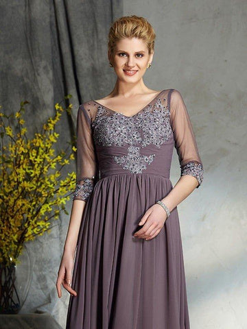 A-Linie/Princess-Linie V-Ausschnitt 1/2 Ärmel Lang Chiffon Brautmutterkleider