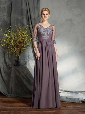 A-Linie/Princess-Linie V-Ausschnitt 1/2 Ärmel Lang Chiffon Brautmutterkleider