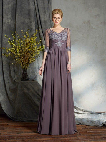 A-Linie/Princess-Linie V-Ausschnitt 1/2 Ärmel Lang Chiffon Brautmutterkleider