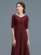 A-Line/Princess V-neck 1/2 Sleeves Ruffles Chiffon Floor-Length Mother of the Bride Dresses