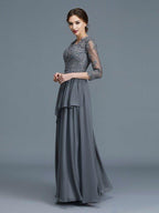 A-Line/Princess V-neck 3/4 Sleeves Ruffles Chiffon Floor-Length Mother of the Bride Dresses