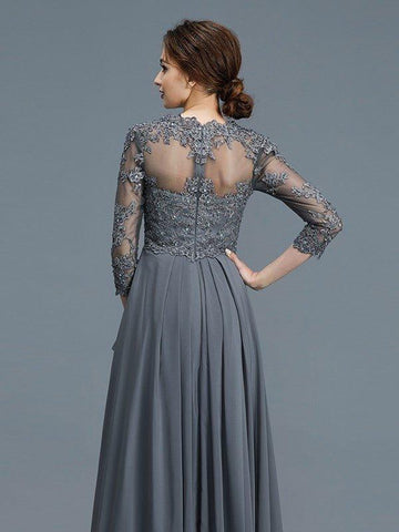 A-Linie/Princess-Linie V-Ausschnitt 3/4-Ärmel Rüschen Chiffon Bodenlang Kleider für die Brautmutter