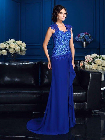 A-Linie/Princess-Linie V-Ausschnitt Applikationen Ärmellos Lange Chiffon Brautmutterkleider