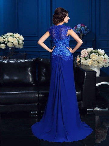 A-Linie/Princess-Linie V-Ausschnitt Applikationen Ärmellos Lange Chiffon Brautmutterkleider