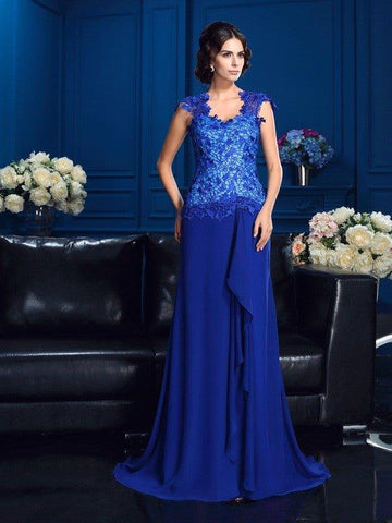 A-Linie/Princess-Linie V-Ausschnitt Applikationen Ärmellos Lange Chiffon Brautmutterkleider