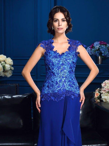 A-Linie/Princess-Linie V-Ausschnitt Applikationen Ärmellos Lange Chiffon Brautmutterkleider