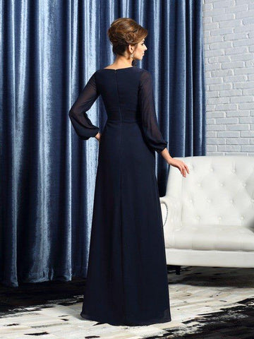 A-Linie/Princess-Linie V-Ausschnitt Perlen verziert Lange Ärmel Lang Chiffon Brautmutterkleider