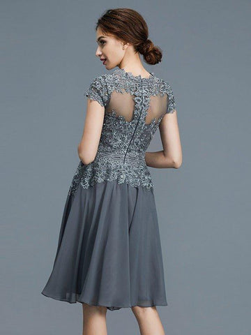 A-Line/Princess V-neck Chiffon Applique Sleeveless Knee-Length Mother of the Bride Dresses